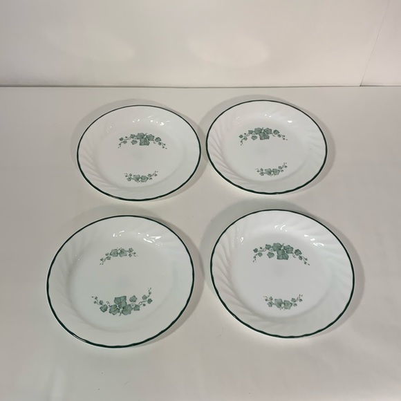 Corelle Callaway Salad Dessert Bread Plates White Swirl Green Ivy set 4 - Picture 1 of 11